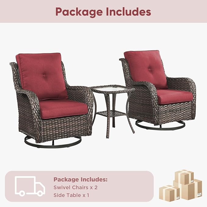 Belord Patio Wicker Chairs Swivel Rocker, Outdoor Patio Furniture Set with Rattan Side Table - Photo 8
