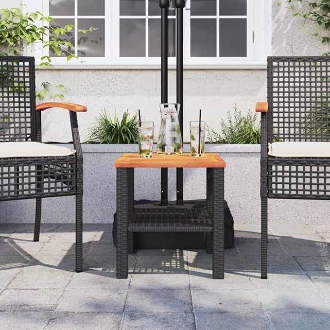Small Square Garden Table, Outdoor Patio Side Table with Poly Rattan and Steel Frame - Photo 4