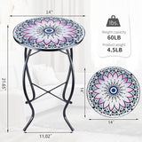 VCUTEKA Outdoor Side Table Mosaic End Table Patio Side Table Small End Tables Glass Top Round Balcony Coffee Porch - Photo 3