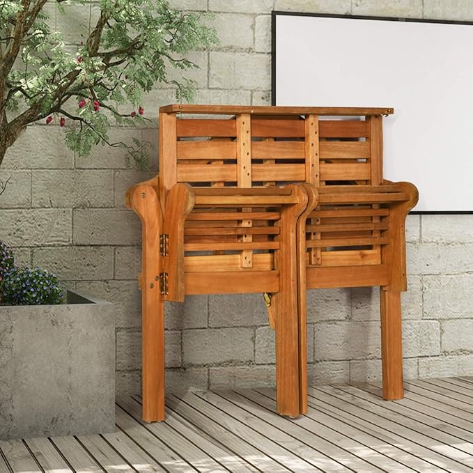 Giantex Outdoor Wood Bench, 4 Ft Foldable Eucalyptus Garden Bench - Photo 9