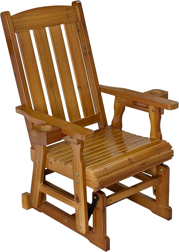 Fortune Candy Wooden Patio Glider for One Person, with High Back and Deep Contoured Seat, Solid Fir Wood, Heavy Duty 600 LBS (Teak Tone, 1-Seater)