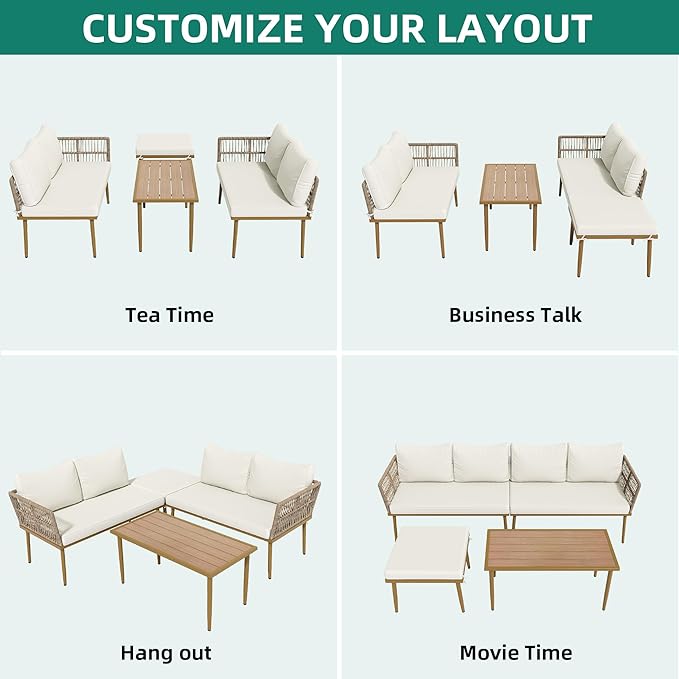 DWVO 6 Pieces Patio Furniture Set, L Couch Outdoor with Coffee Table&Washable Cushions - Photo 4