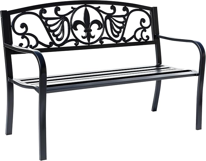 Hi-Line Gift Ltd. Sleek Black - Steel and Cast Iron Garden Bench in Timeless Black