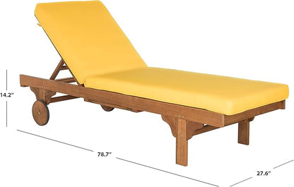 SAFAVIEH Outdoor Collection Newport Natural/ Yellow Cushion Built-in Side Table Adjustable Chaise Lounge Chair