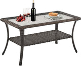 Wicker Outdoor Coffee Table - 40 Inch Tempered Glass Top Patio Coffee Table with Storage - Photo 1
