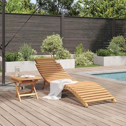 Folding Sun Lounger 2 Pcs Set with Side Table, Solid Teak Wood Outdoor Chaise Lounge Chair, Brown Patio Furniture for Garden, Poolside, Deck, Terrace, Balcony, Supports 242 lbs
