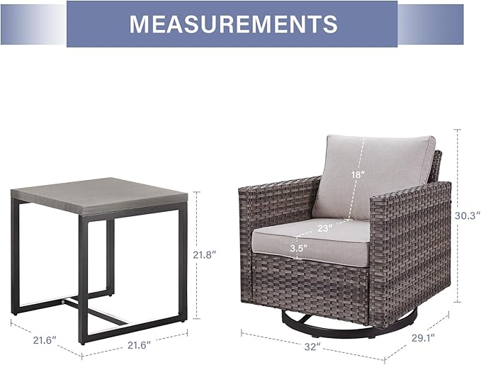 Outdoor Patio Swivel Rocker Chairs - 3 Piece Wicker Patio Furniture Bistro Swivel Rocking Chairs Set with Comfortable - Photo 2