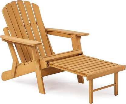 Oversized Wooden Folding Adirondack Chair with Ottoman, Pre-Assembled Backrest and Seat Board, Lounge Chair for Outdoor Patio Garden Lawn Backyard Firepit Deck Pool Beach