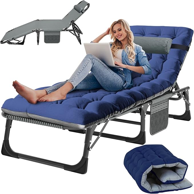 Slsy Folding Lounge Chairs Outdoor, Adjustable Sleeping Cot Chair, Portable Folding Bed Cot Chaise Lounge Chairs for Outside Beach Lawn Camping Pool Sun Tanning