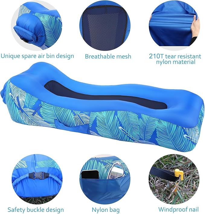 Inflatable Lounger Beach Chair with Sun-Shade Design, Waterproof Inflatable Couch Blow Up Beach Lounger - Photo 5