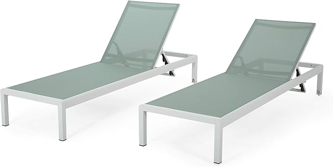 Christopher Knight Home Vanessa Coral Outdoor Chaise Lounges (Set of 2), Green and White