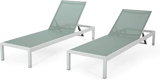 Christopher Knight Home Vanessa Coral Outdoor Chaise Lounges (Set of 2), Green and White
