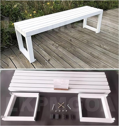 Pure Wrought Iron Metal Garden Bench with Reserved Fixing Holes, Backless Outdoor Bench, 2-3 Person Seat, for Hospital/School/Plaza(White,120cm)