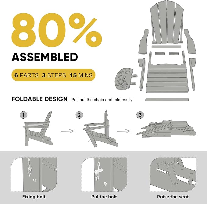 Adirondack Chair, HDPE Folding Adirondack Chair with Multifunctional Cup Holder - Photo 6
