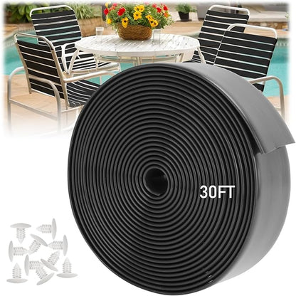 LukLoy Vinyl Straps for Patio Chair Repair 2'' Wide 30Ft Long Straps + 30 Rivets, Cuttable Replacement Straps for Outdoor Lawn Deck Pool Balcony Beach Furniture Chaise Lounge Repair, Black