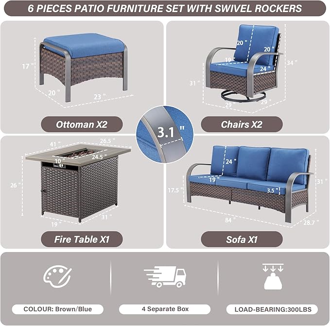 Belord Patio Furniture Set with Fire Pit Table - 50000 BTU Propane Fire Pit - Photo 3