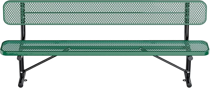 Thermoplastic Coated Iron Park Bench for Outside, Heavy Duty Metal Garden Bench, Expanded Commercial Grade Seating for Shopping Malls, Lawn Yard Porch Entryway (Green with Backrest, 96IN)