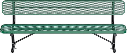Thermoplastic Coated Iron Park Bench for Outside, Heavy Duty Metal Garden Bench, Expanded Commercial Grade Seating for Shopping Malls, Lawn Yard Porch Entryway (Green with Backrest, 96IN)