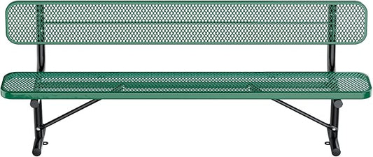 Thermoplastic Coated Iron Park Bench for Outside, Heavy Duty Metal Garden Bench, Expanded Commercial Grade Seating for Shopping Malls, Lawn Yard Porch Entryway (Green with Backrest, 96IN)