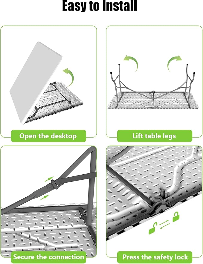 Folding Table Set with 2 Benches, 6 FT Picnic Table and Bench Set, 3- Piece Foldable Camping Tables Sets for Indoor & Outdoor, Portable Plastic Tables Chairs for Party, Wedding, Event, BBQ