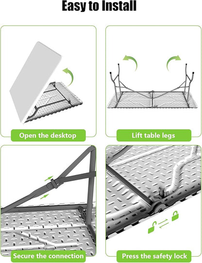 Folding Table Set with 2 Benches, 6 FT Picnic Table and Bench Set, 3- Piece Foldable Camping Tables Sets for Indoor & Outdoor, Portable Plastic Tables Chairs for Party, Wedding, Event, BBQ