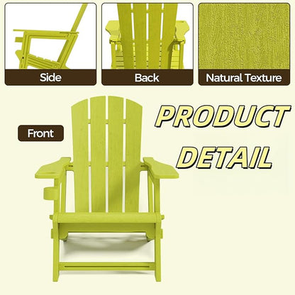 Adirondack Plastic Outdoor Chair, 400 LBS Capacity Recliner Garden Chair, Patio Chair with Cup Holder, Without Screws Install for Backyard Lawn Beach Yellow