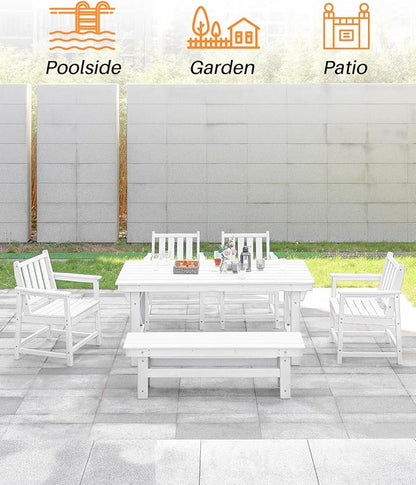 HDPE Outdoor Bench, 55" Patio Bench Outdoor Furniture, Poly Lumber Adirondack Benches, All Weather HDPE Patio Backless Benches for Park, Poolside, Garden, Porch, Pearl