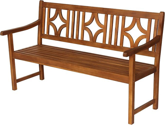 JONATHAN Y BNH100A Sloane 59.1" 3-Seat Ogee Diamond-Back 600-Lbs Support Acacia Wood Outdoor Garden Patio Bench for Garden, Lawn, Backyard, Pool, Deck, Beach, Firepit, Teak