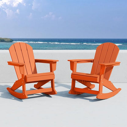 WO WESTIN OUTDOOR HDPE Laguna Outdoor Rocking Poly Adirondack Chair (Set of 2), Orange