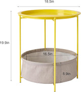 VECELO Round Side/End Table with Fabric Storage Basket，Metal Anti-Rust and Waterproof Small Bedside Nightstand with - Photo 3