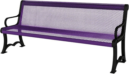 COATEDOUTDOORFURNITURE Coated Outdoor Furniture Heavy-Duty Outdoor Bench Thermoplastic Coated, Expanded Metal, Commercial-Grade Garden Bench, Made in America (Portable with Back, 4 Ft, Purple)