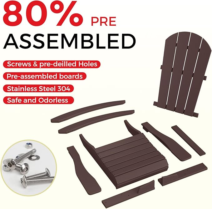 Costaelm Outdoor Adirondack Chair Set of 2, All Weather Resistant Classic Balcony Chair and Fire Pit Chairs, Plastic Outdoor Porch Furniture Rocking Chair High Back HDPE Poly Lumber, Dark Brown