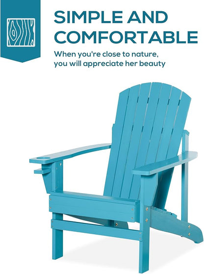 Folding Adirondack Chair, Outdoor Adirondack Chairs with Wood Texture, Acacia Wood Fire Pit Chairs, All Weather, for Deck Backyard Patio Outdoor Garden (Sky Blue)
