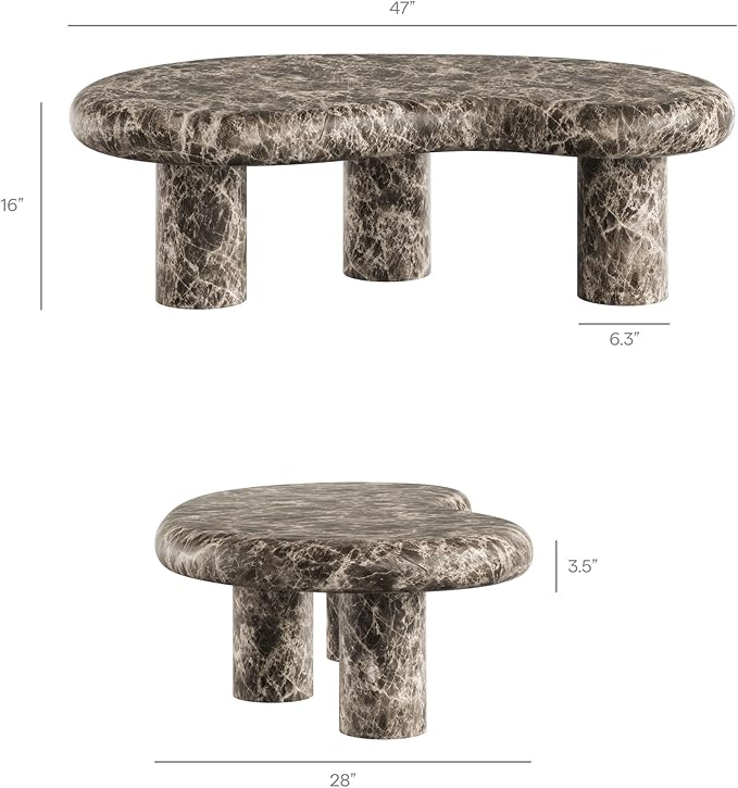 Modway Elowen Faux Marble Coffee Table in Dark Emperador Marble - Faux Emperador Marble Sculptural Center Table for Indoor and Outdoor Spaces