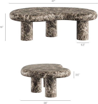 Modway Elowen Faux Marble Coffee Table in Dark Emperador Marble - Faux Emperador Marble Sculptural Center Table for Indoor and Outdoor Spaces