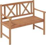 COSTWAY Outdoor Wooden Bench, Outdoor Acacia Wood Loveseat with Curved Armrest & Backrest, Sturdy Wood Bench for Garden - Photo 1
