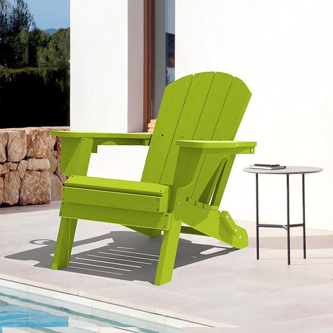 LOUNZY Folding Adirondack Chair Set of 4, Lime - Photo 2