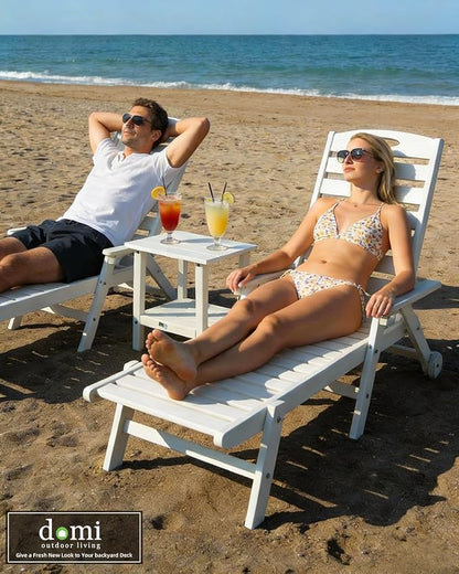 Domi Pool Lounge Chairs Set of 2 with Table, HDPE Outdoor Chaise Lounge Chairs for Outside, Pool Loungers for Poolside, Patio, Sunbathing Tanning, White