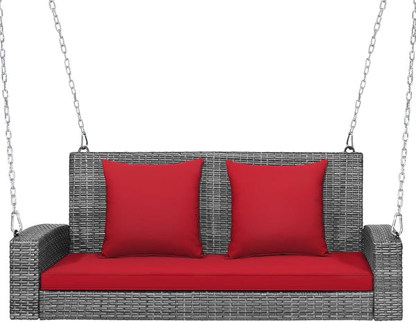 RELAX4LIFE 2-Person Porch Swing Bench - PE Rattan Outdoor Swing Chair with Comfortable Seat & Back Cushions - Photo 1