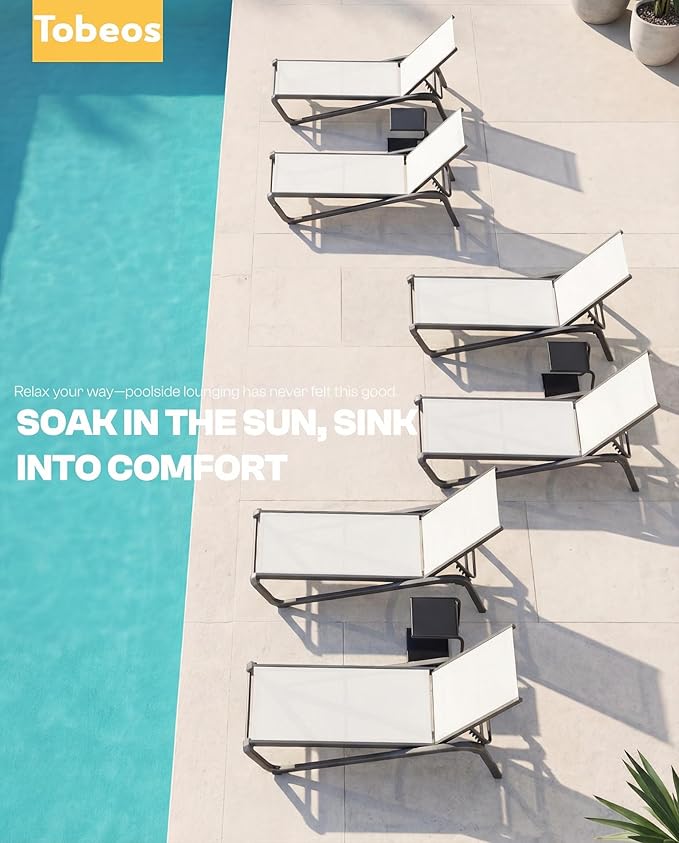Outdoor Chaise Lounge Chair Set of 30, 5-Position Adjustable Patio Lounge Chair with Aluminum Frame, Textilene Fabric Pool Loung Chairs for Poolside, Deck, Backyard (White)