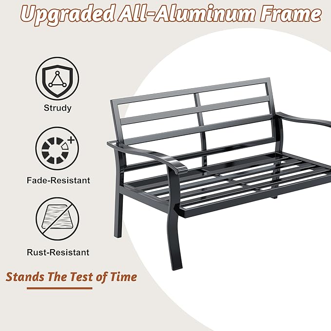 HOMREST Outdoor Loveseat Aluminum Patio Furniture Sofa, All-Weather Metal Outdoor Couch with Cushions, Grey - Photo 6