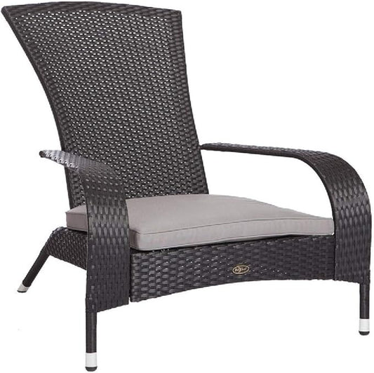 Balkene Home 62430 Coconino Wicker Chair All Weather Lightweight Durable Adirondack Style Chair Grey Outdoor Cushion Included - Black
