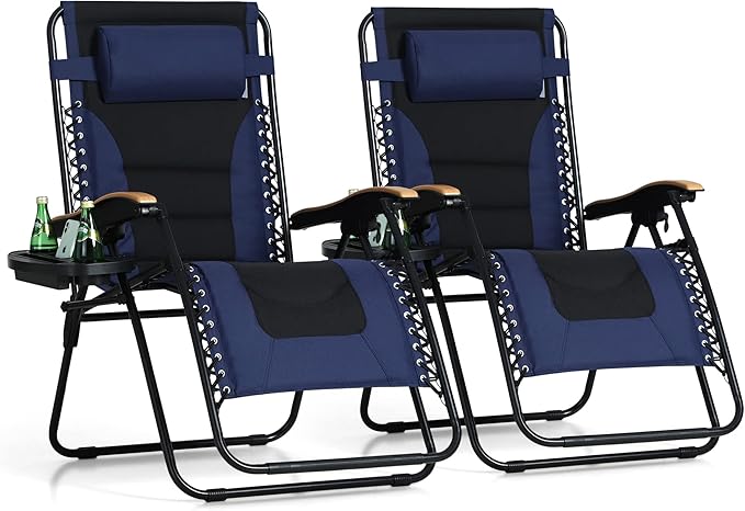 PHI VILLA XXL Oversized Padded Zero Gravity Chair Set of 2, Foldable Patio Recliner - Photo 1