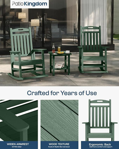 Aruba Blue 4-Piece Outdoor Rocking Chair Set – 2 HDPE Rocking Lawn Chairs, Side Table & Beige 9FT Patio Umbrella, All-Weather Porch Rockers for Patio, Garden, Pool