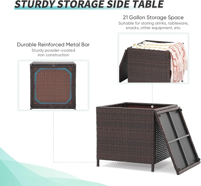 Verano Garden Outdoor Wicker Side Table Set of 2, Small Storage Rattan Wicker End Table - Photo 3