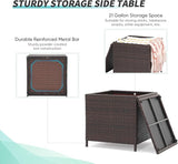 Verano Garden Outdoor Wicker Side Table Set of 2, Small Storage Rattan Wicker End Table - Photo 3