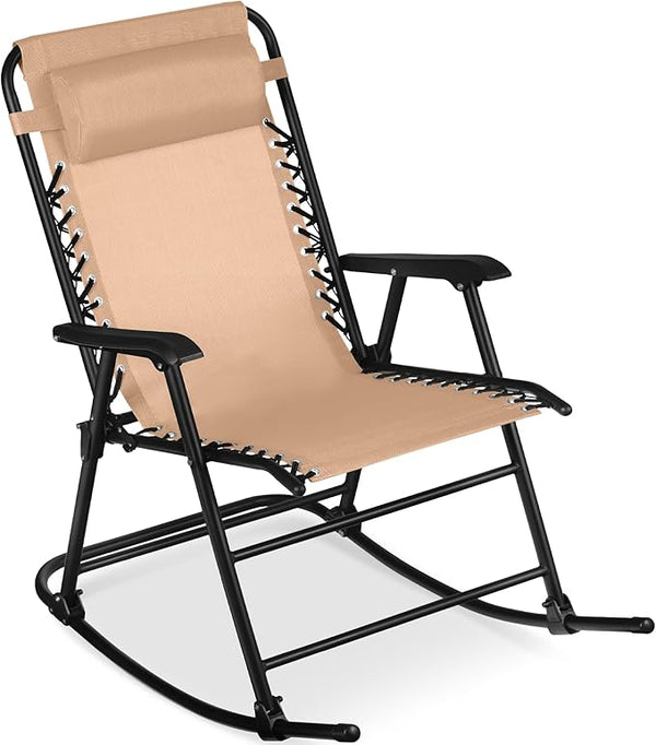Best Choice Products Outdoor Folding Rocking Chair, Zero Gravity Lounge Chair, Patio Rocker w/Headrest Pillow - Beige - Photo 1