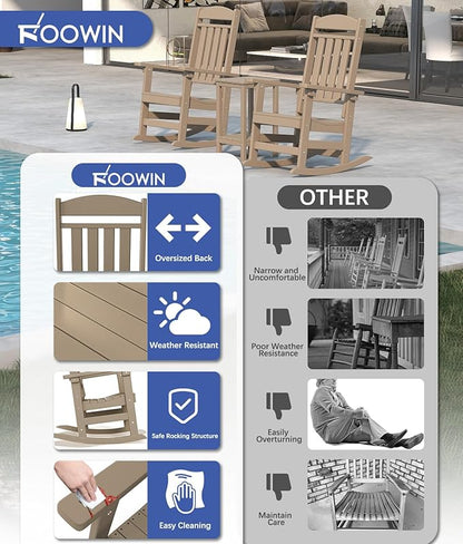 FOOWIN Outdoor Rocking Chair Set of 6, High Back Patio Rocking Chair, HDPE All Weather Resistant Porch Rocker for Adult, Oversized Rocking Chairs for Garden, Lawn, Indoor & Outdoor Use, Brown