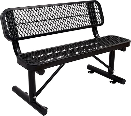 4 Feet Heavy Duty Park Bench with Back Portable Frame, Outdoor Steel Bench with Backrest, Expanded Metal Mesh Bench for Lawn, Park, Deck, Garden, Patio, Porch, Black