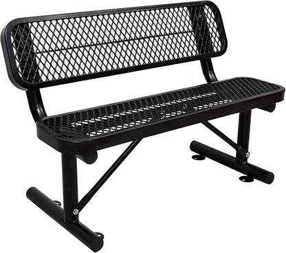 Heavy-Duty Park Bench for Outside - Black Coated Outdoor Furniture Steel Bench, Commercial-Grade Outdoor Benches Weatherproof for Park, Patio, Porch (Portable with Back) (Black, 4FT)